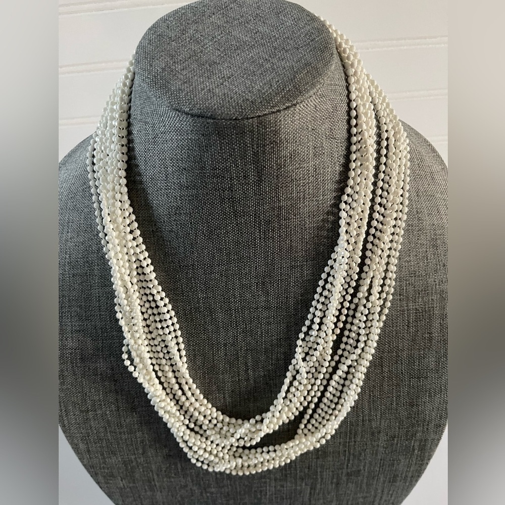 Vintage Womens White Multi-Layered Retro Beaded Wrap Necklace 52”